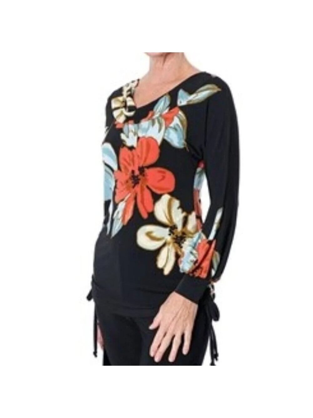 NEW Marallis Black Floral Stretch Top Size XL